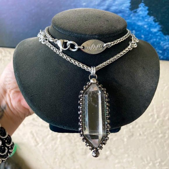 Natural Crystal quartz black electroplated boho goth stainless steel necklace - Picture 7 of 14